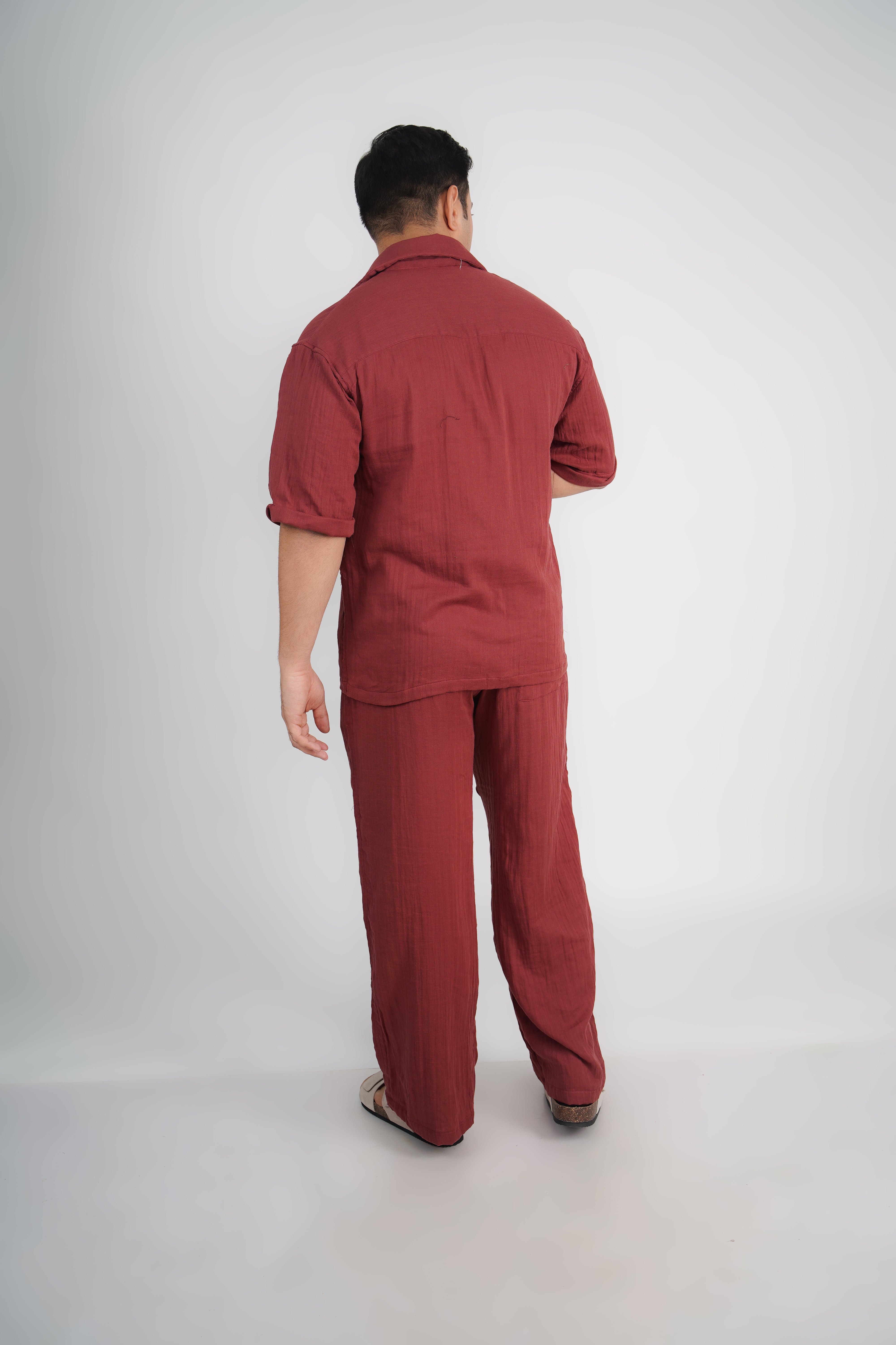 Brick Red Relaxed Fit Muslin Shirt