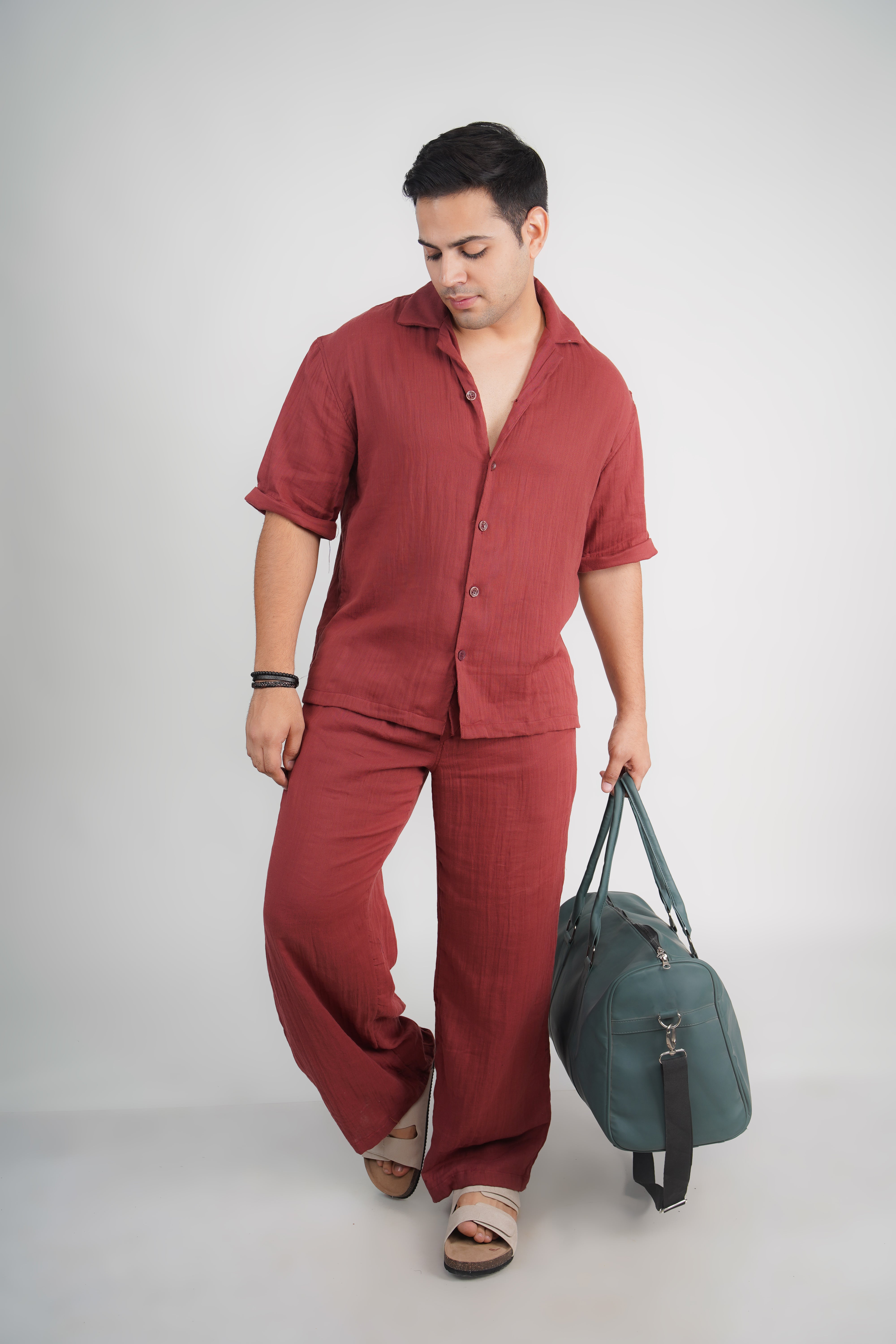 Brick Red Relaxed Fit Muslin Shirt