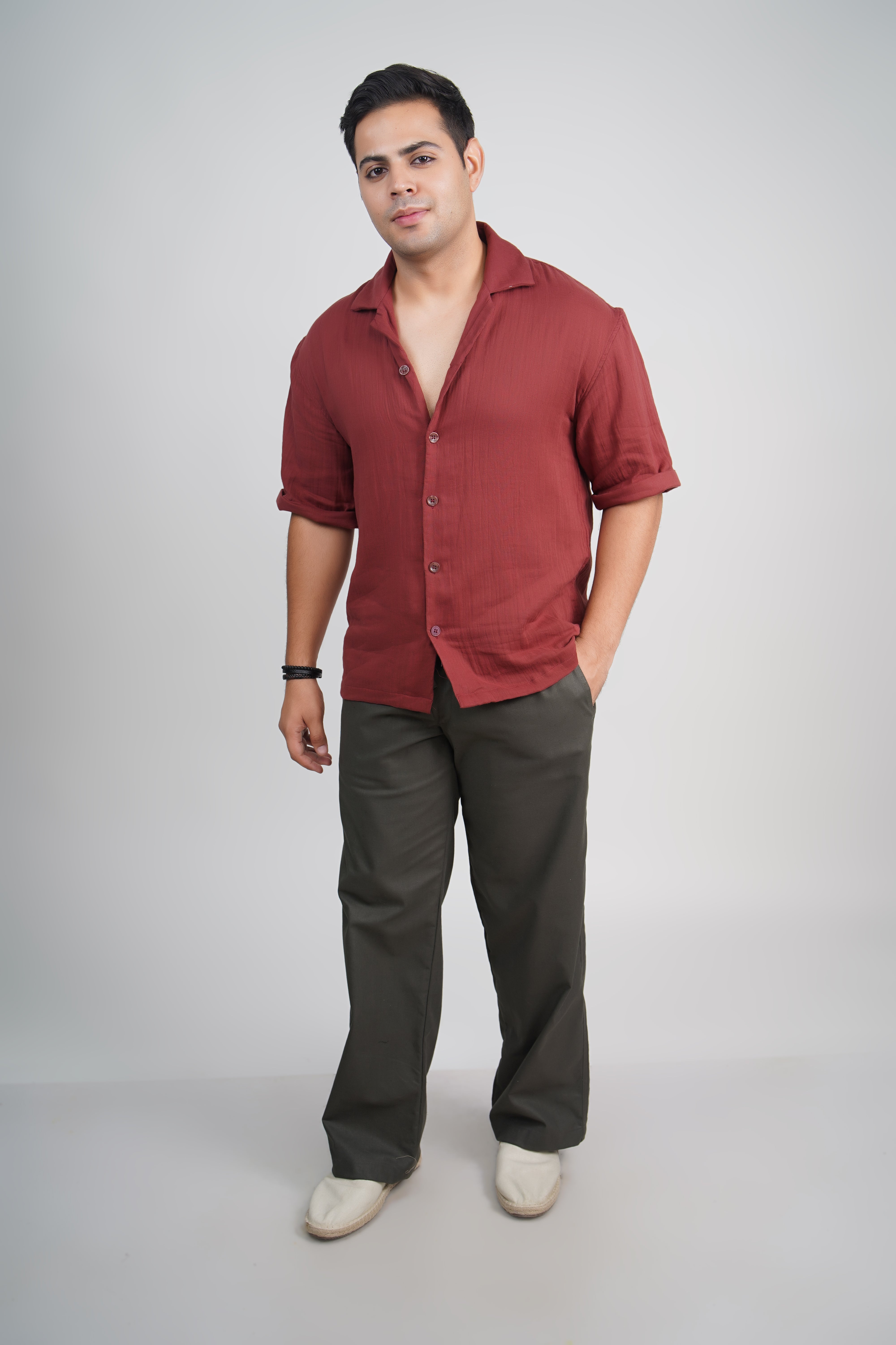 Olive Green Relaxed Fit Linen Blend Pants