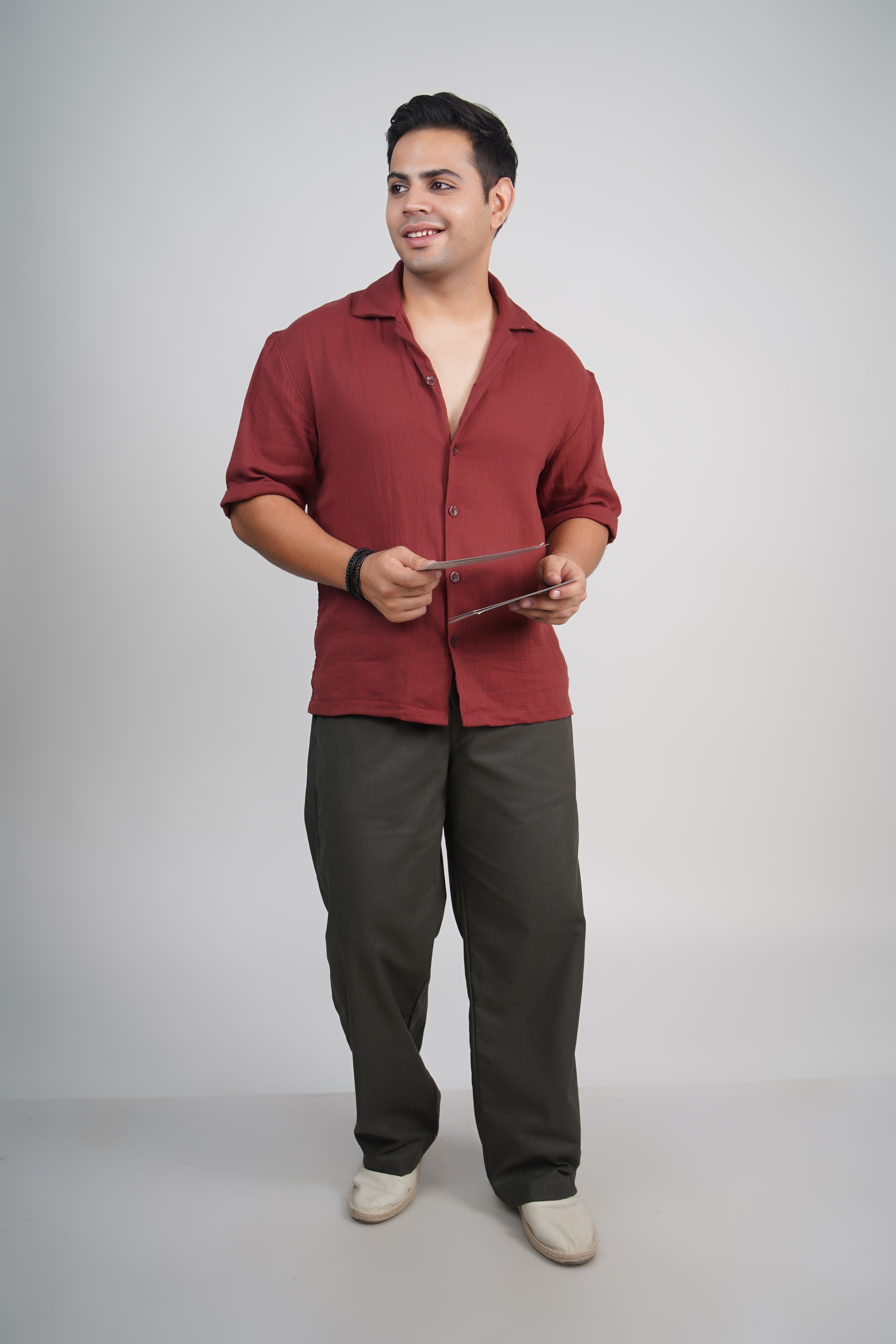 Olive Green Relaxed Fit Linen Blend Pants