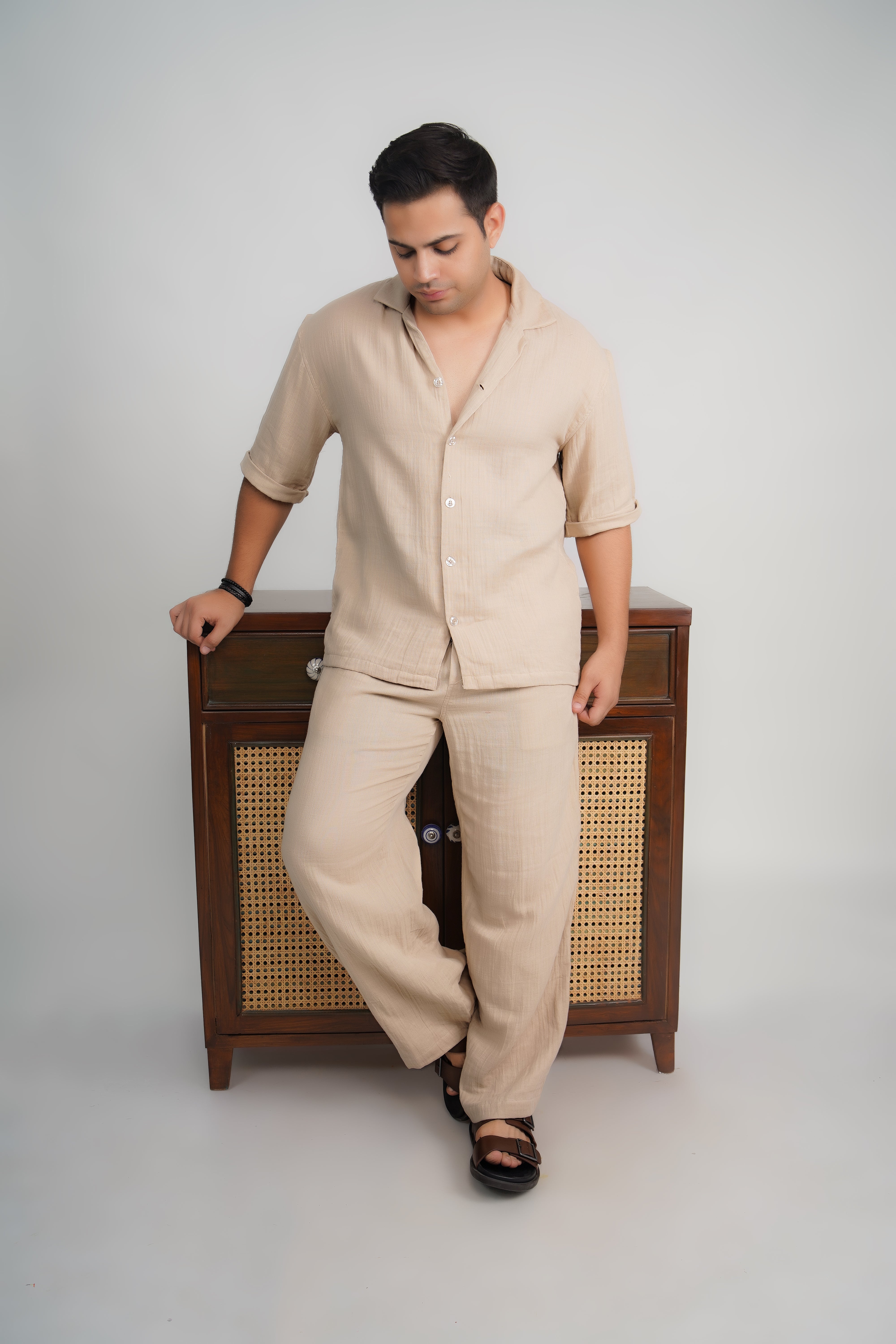Beige Loose Fit Muslin Trousers