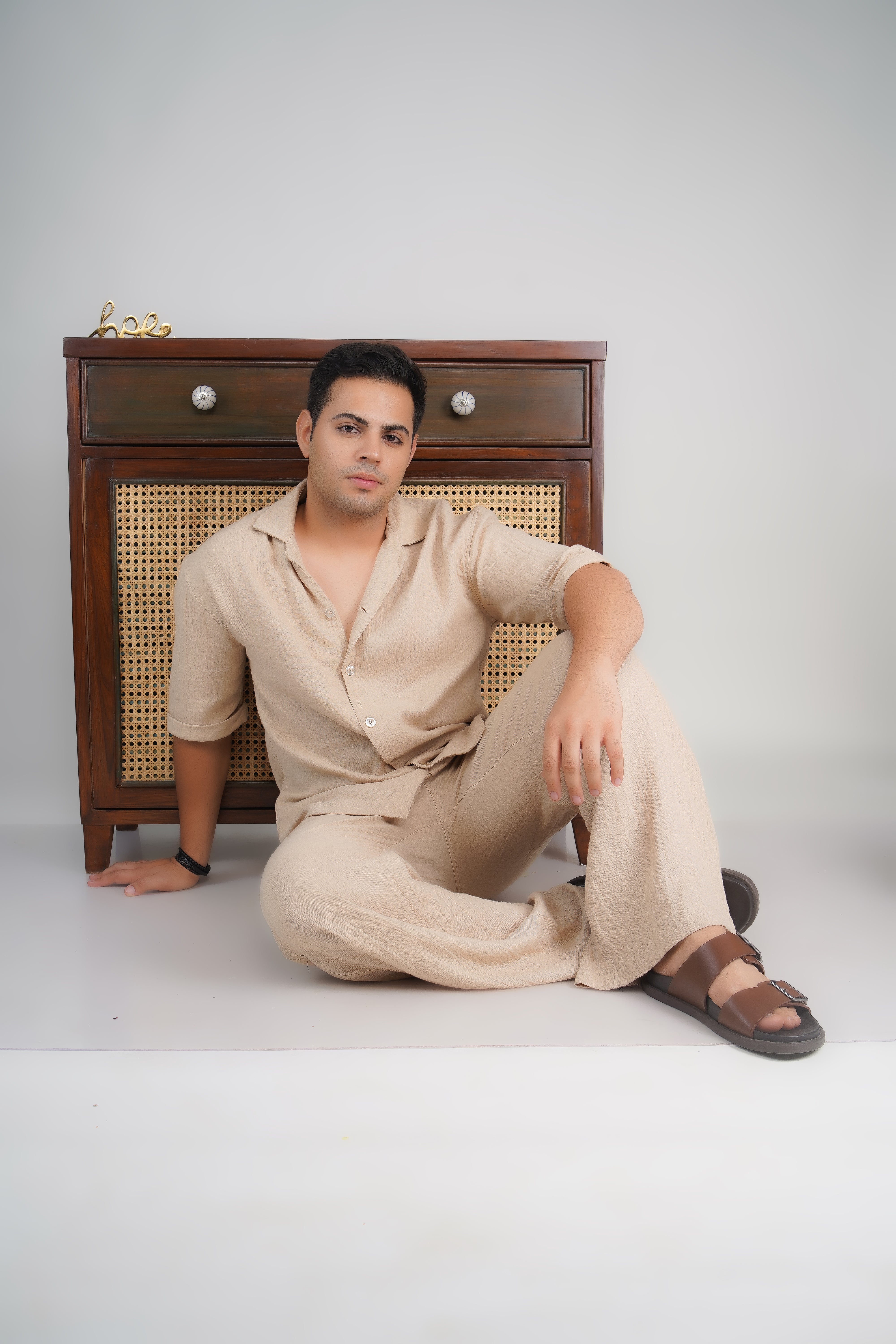 Beige Loose Fit Muslin Trousers