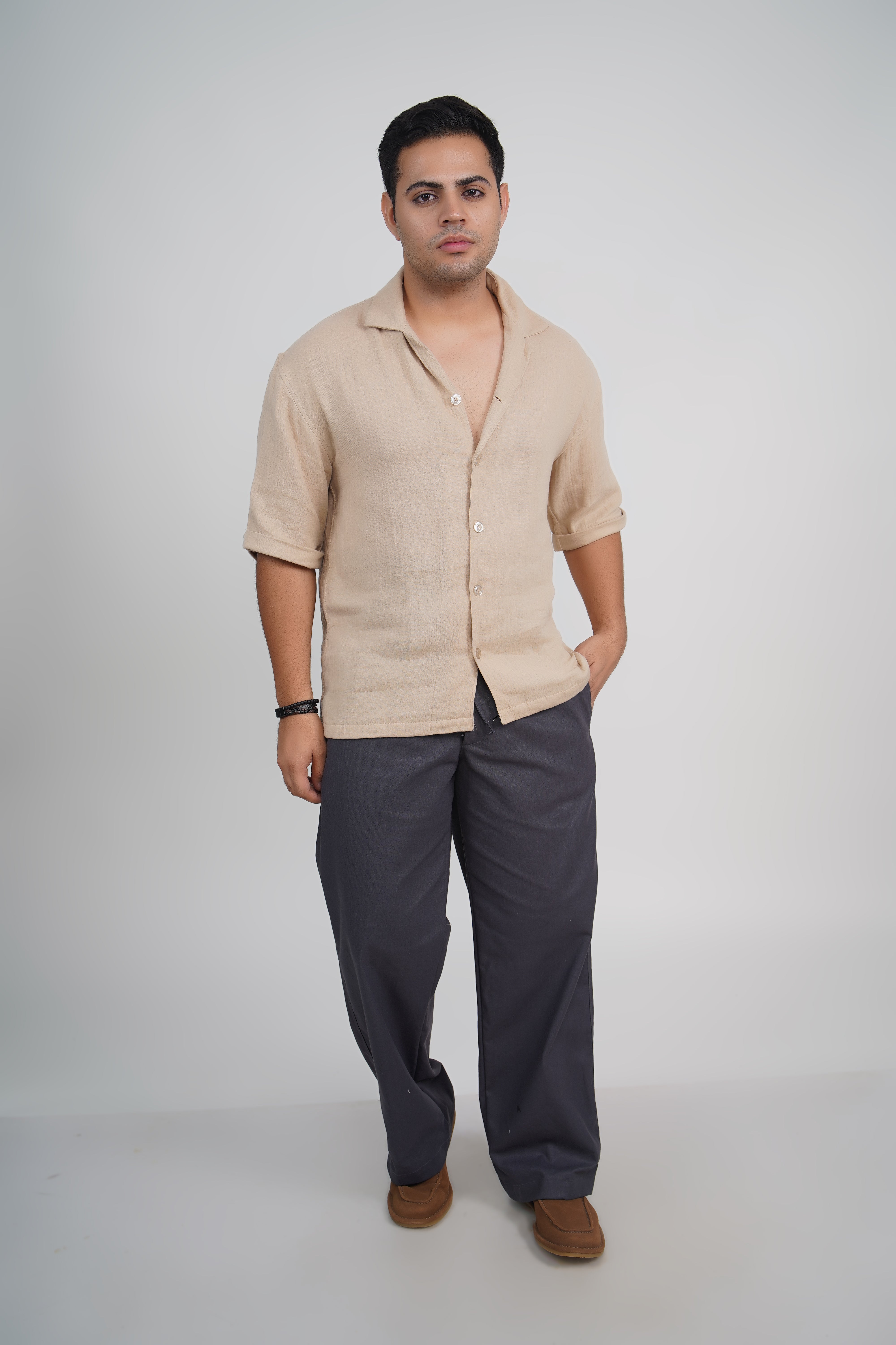 Olive Green Relaxed Fit Linen Blend Pants