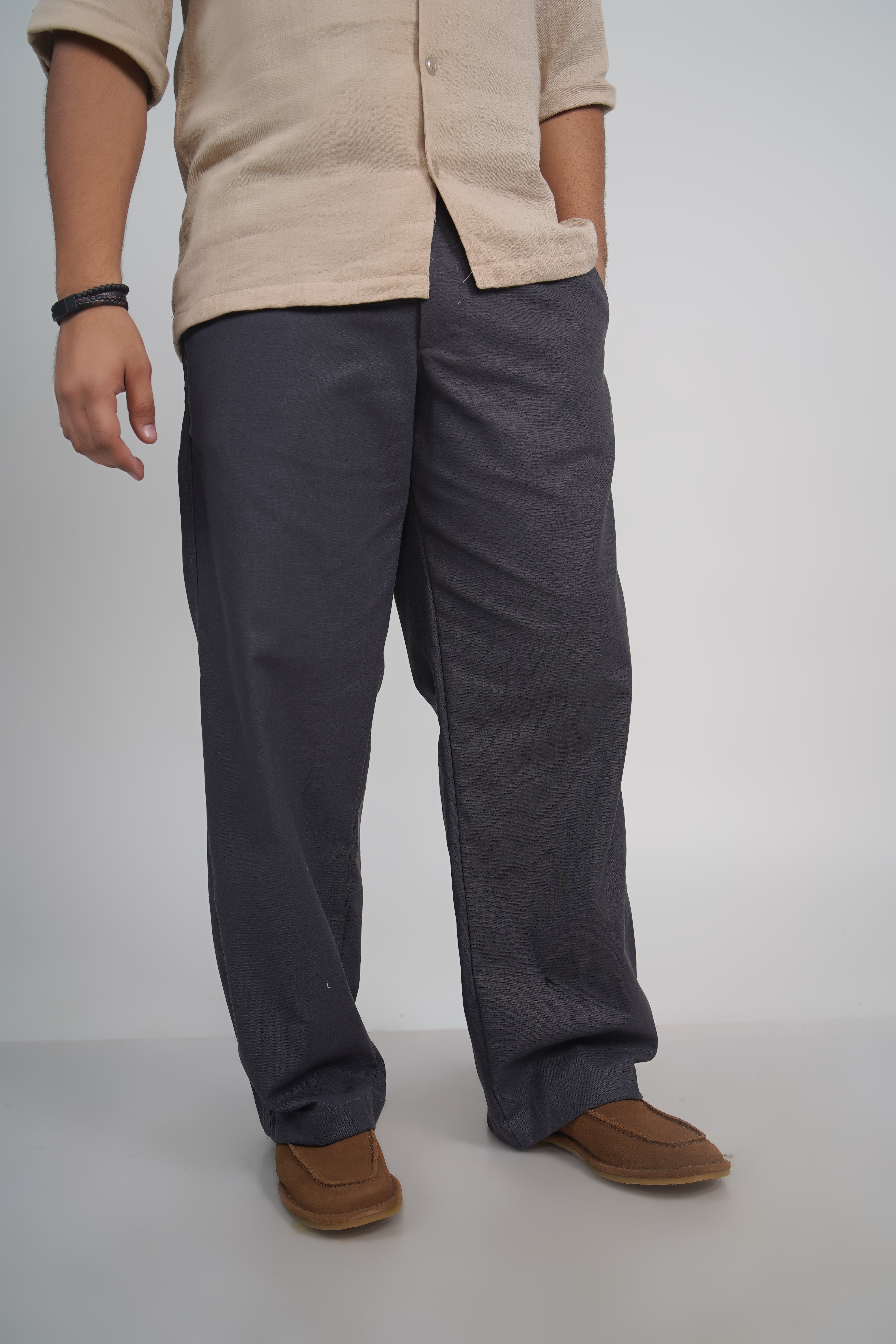 Olive Green Relaxed Fit Linen Blend Pants