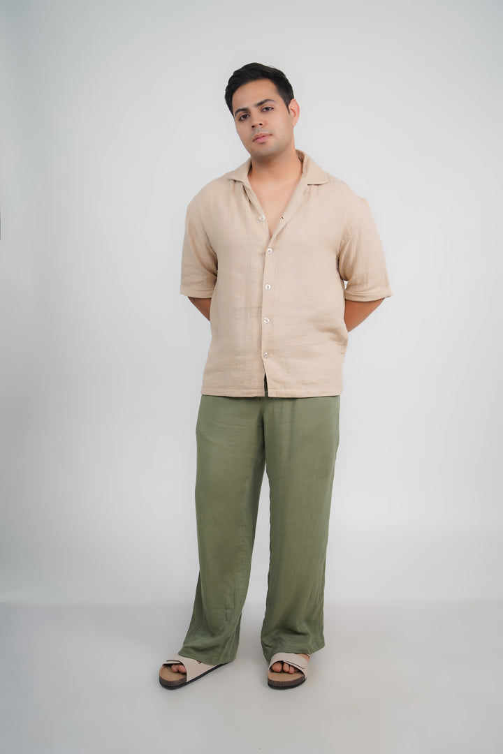 Beige Relaxed Fit Muslin Shirt
