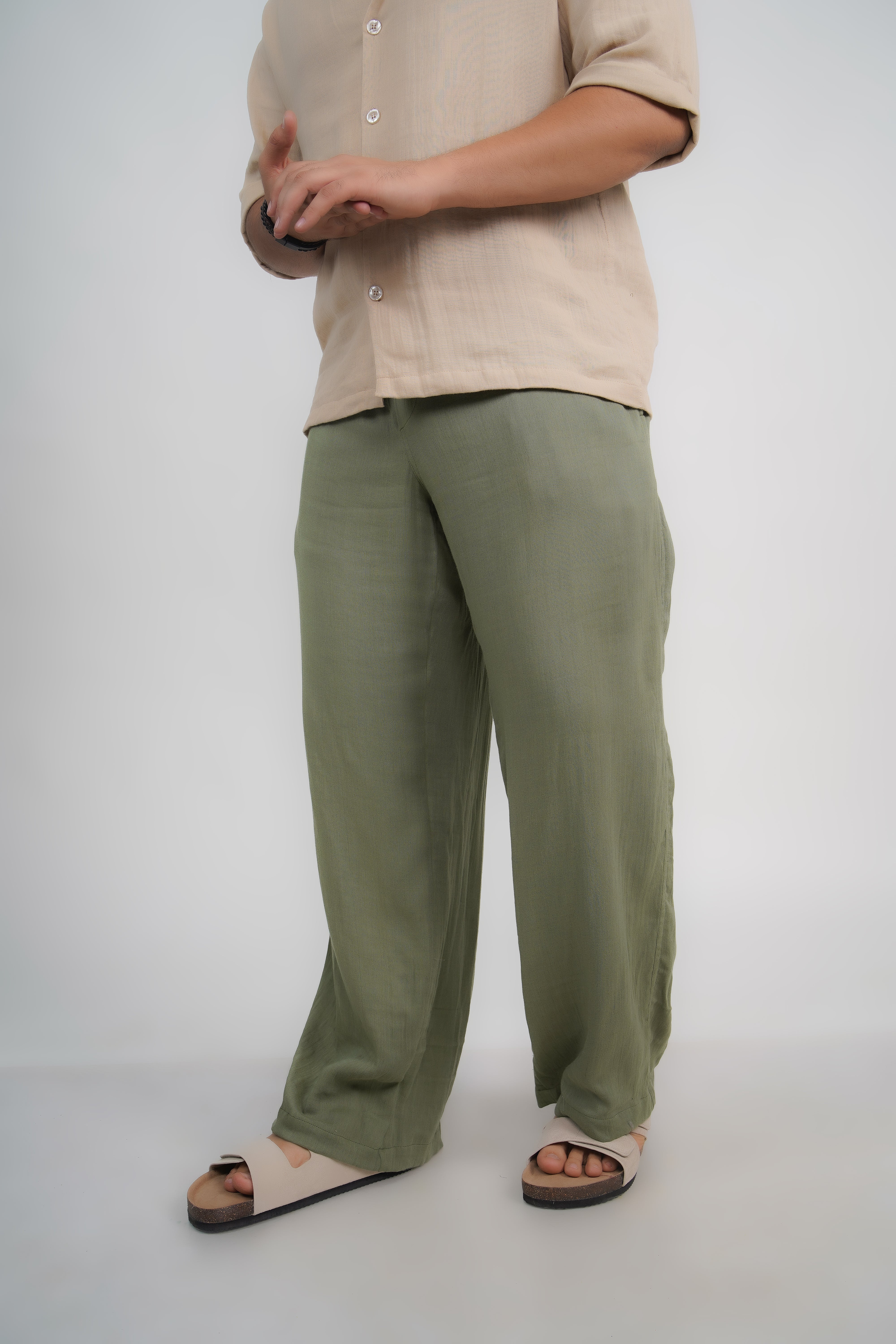 Sage Green Loose Fit Muslin Trousers