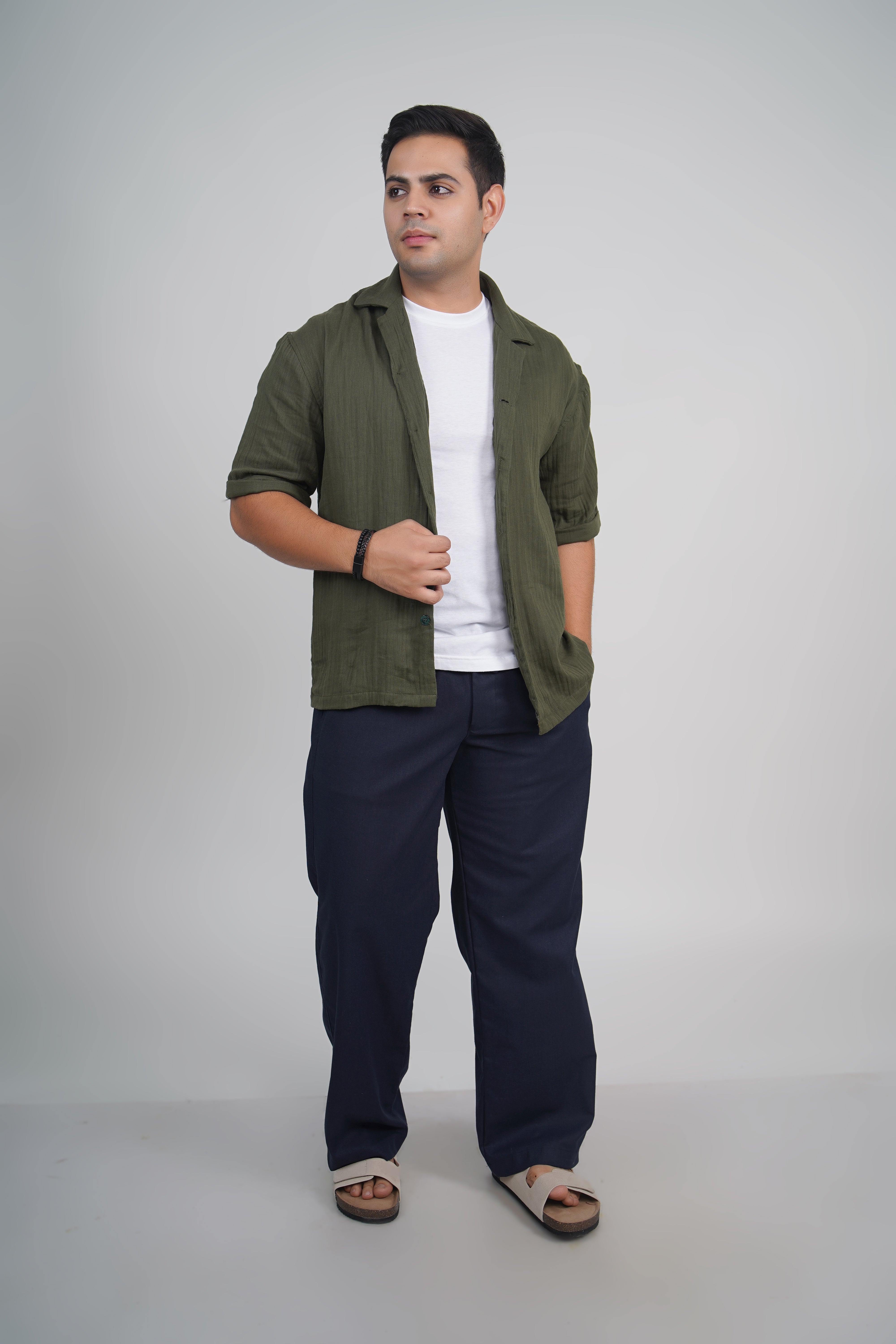 Olive Green Relaxed Fit Linen Blend Pants