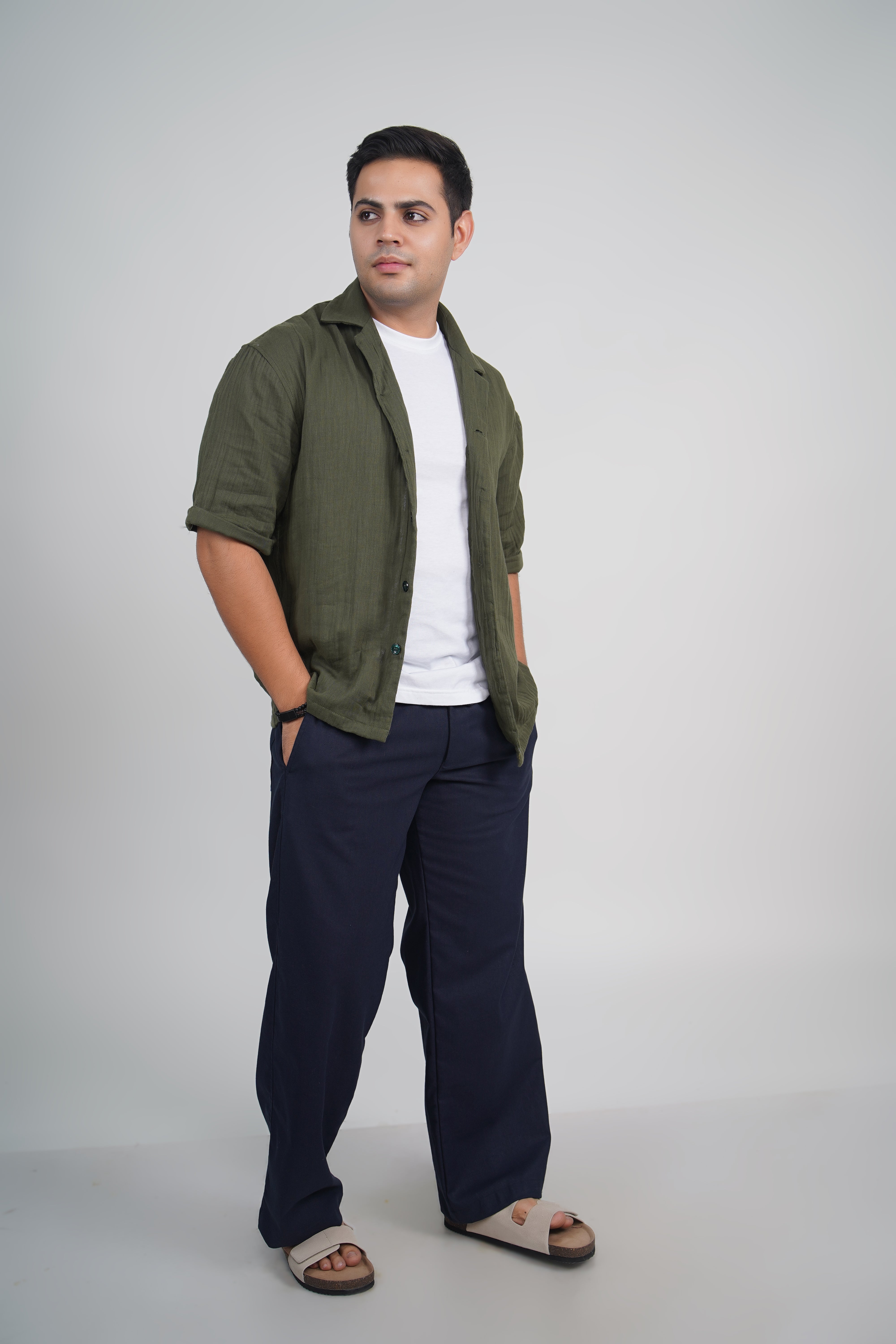 Olive Green Relaxed Fit Linen Blend Pants