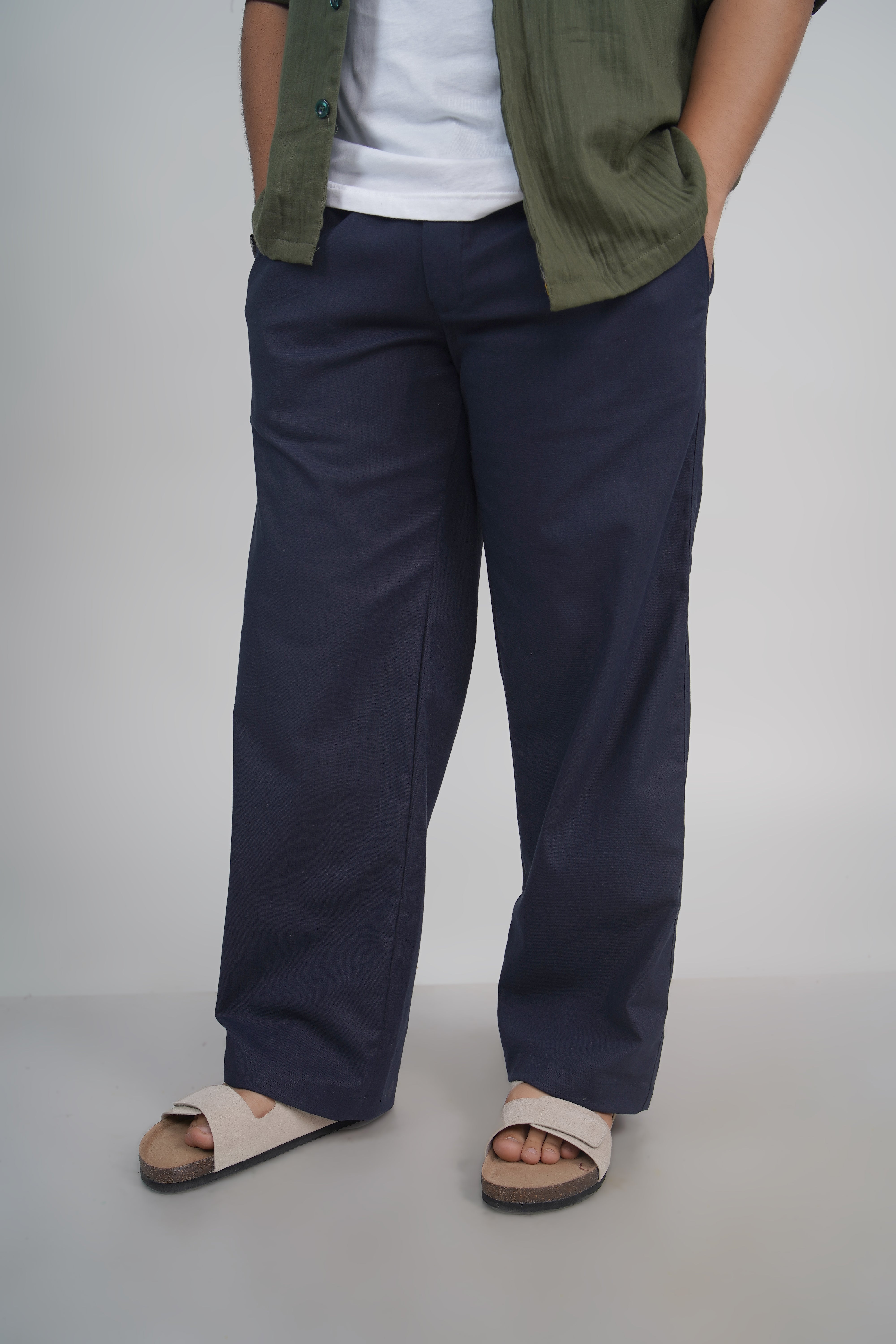 Olive Green Relaxed Fit Linen Blend Pants