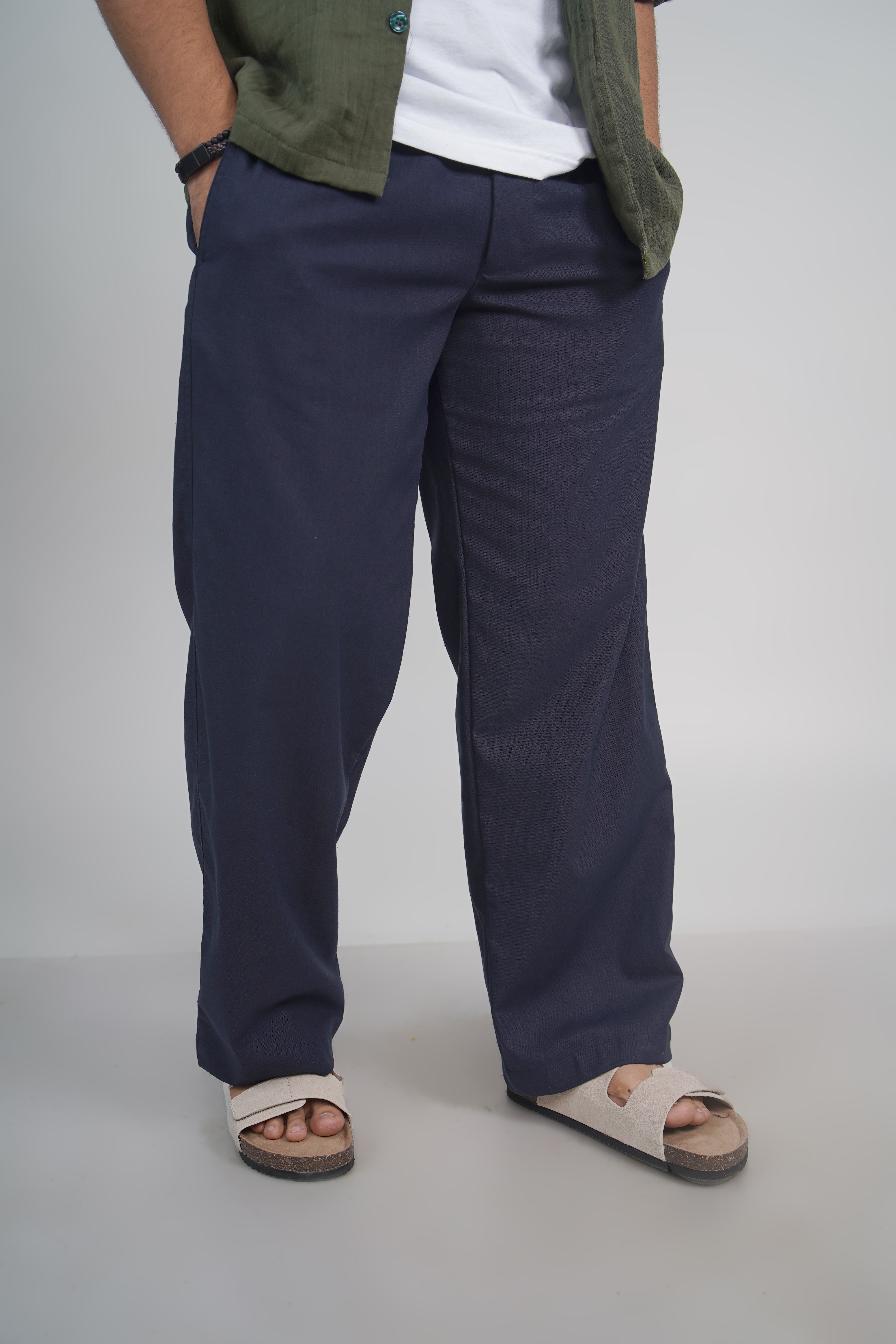 Olive Green Relaxed Fit Linen Blend Pants