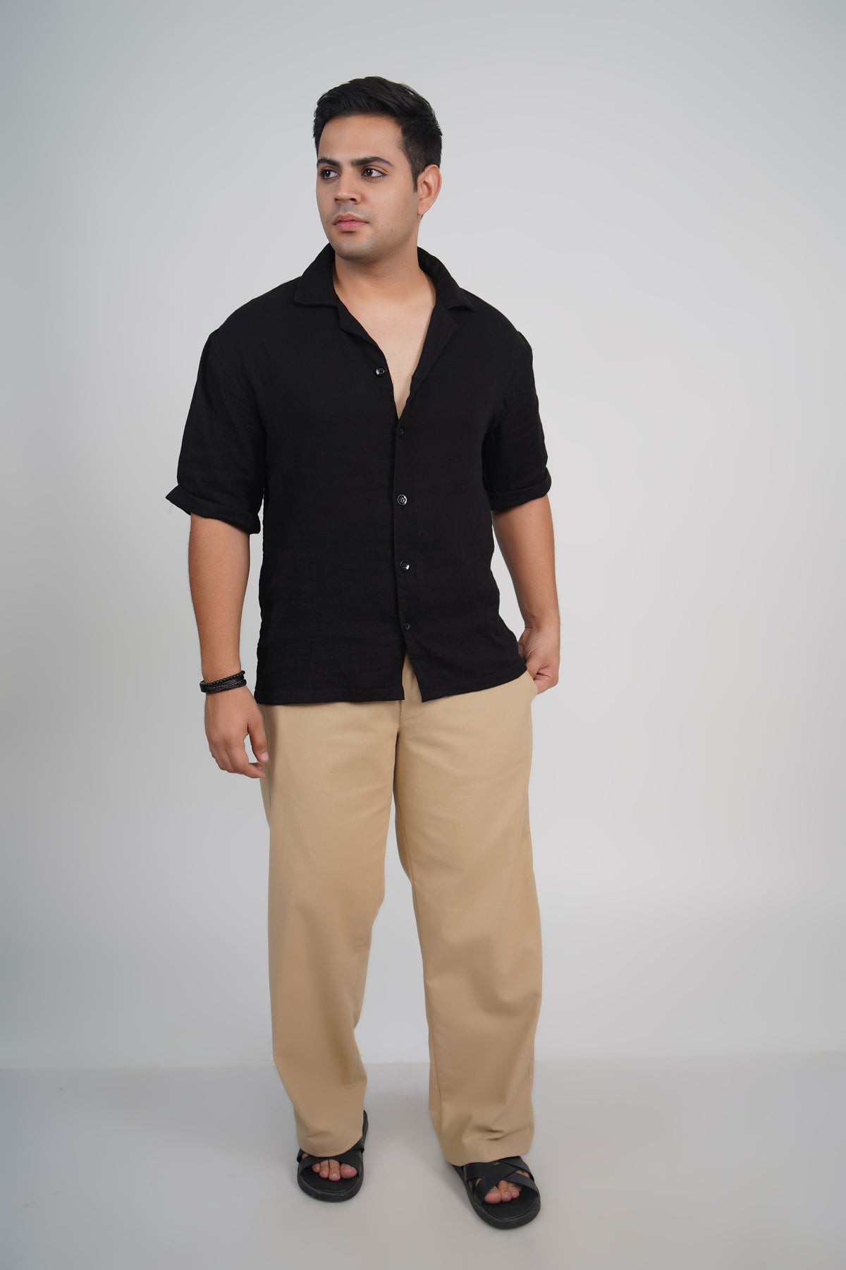 Deep Blue Relaxed Fit Linen Blend Pants
