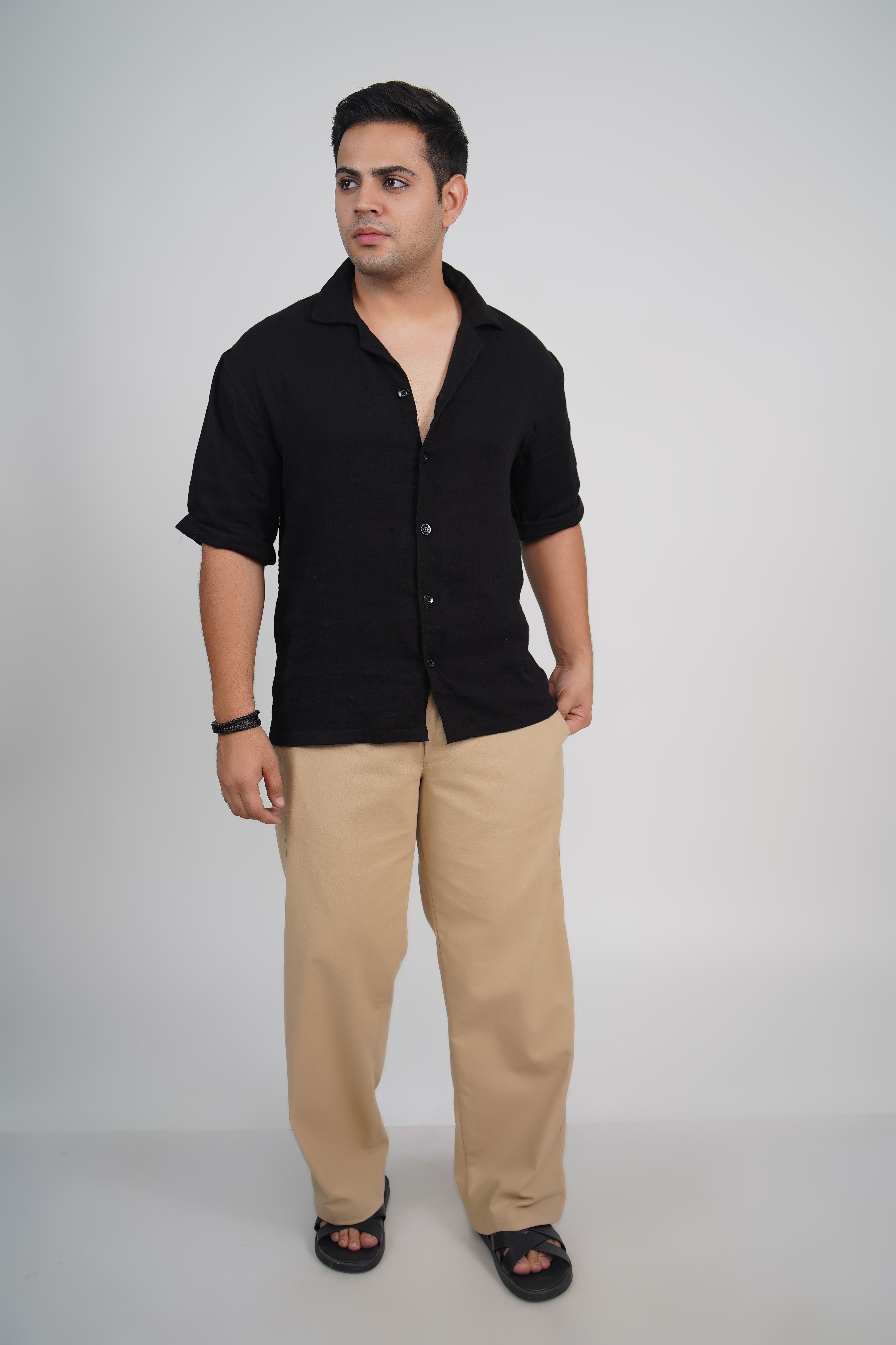 Olive Green Relaxed Fit Linen Blend Pants