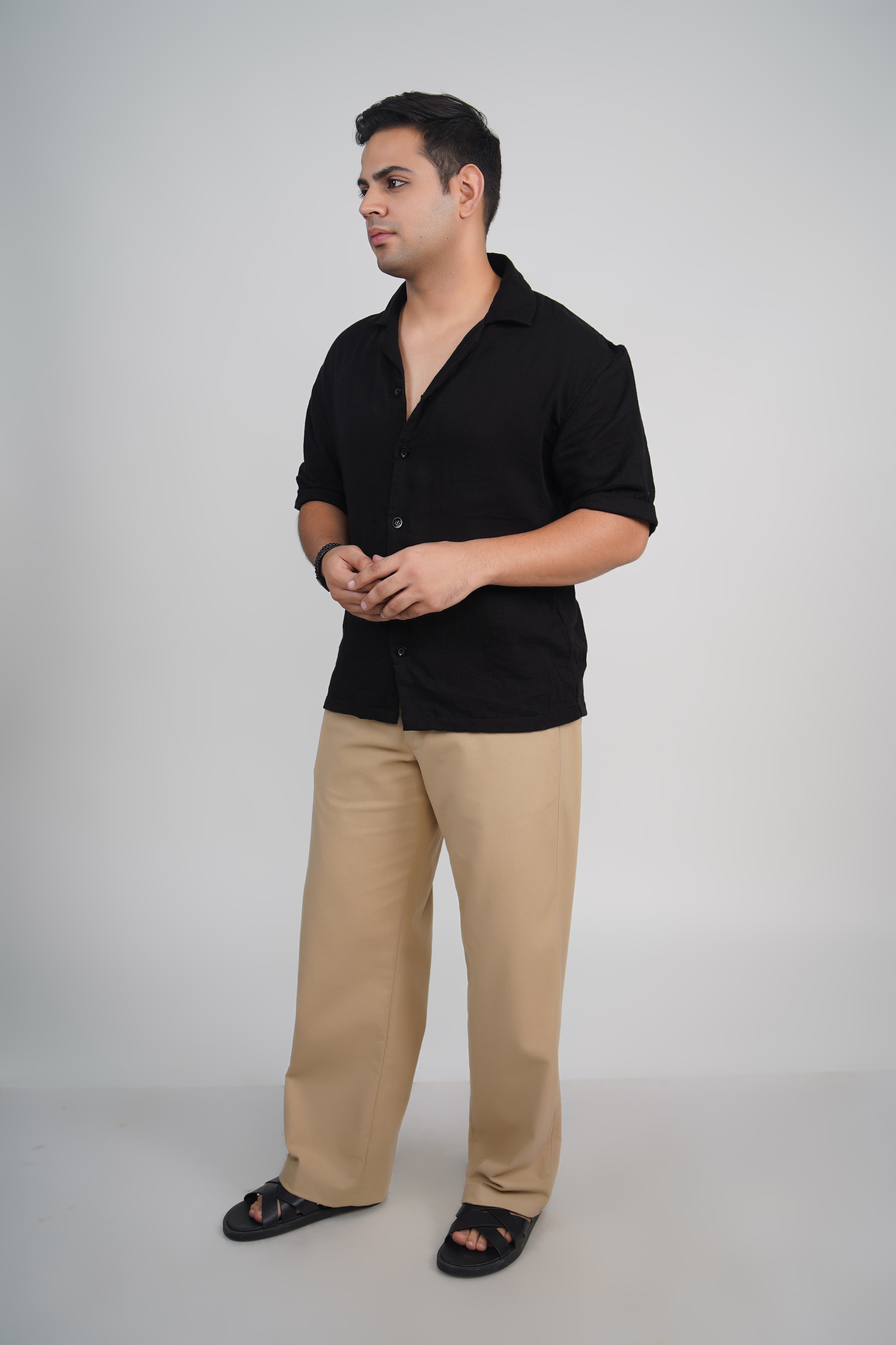 Olive Green Relaxed Fit Linen Blend Pants