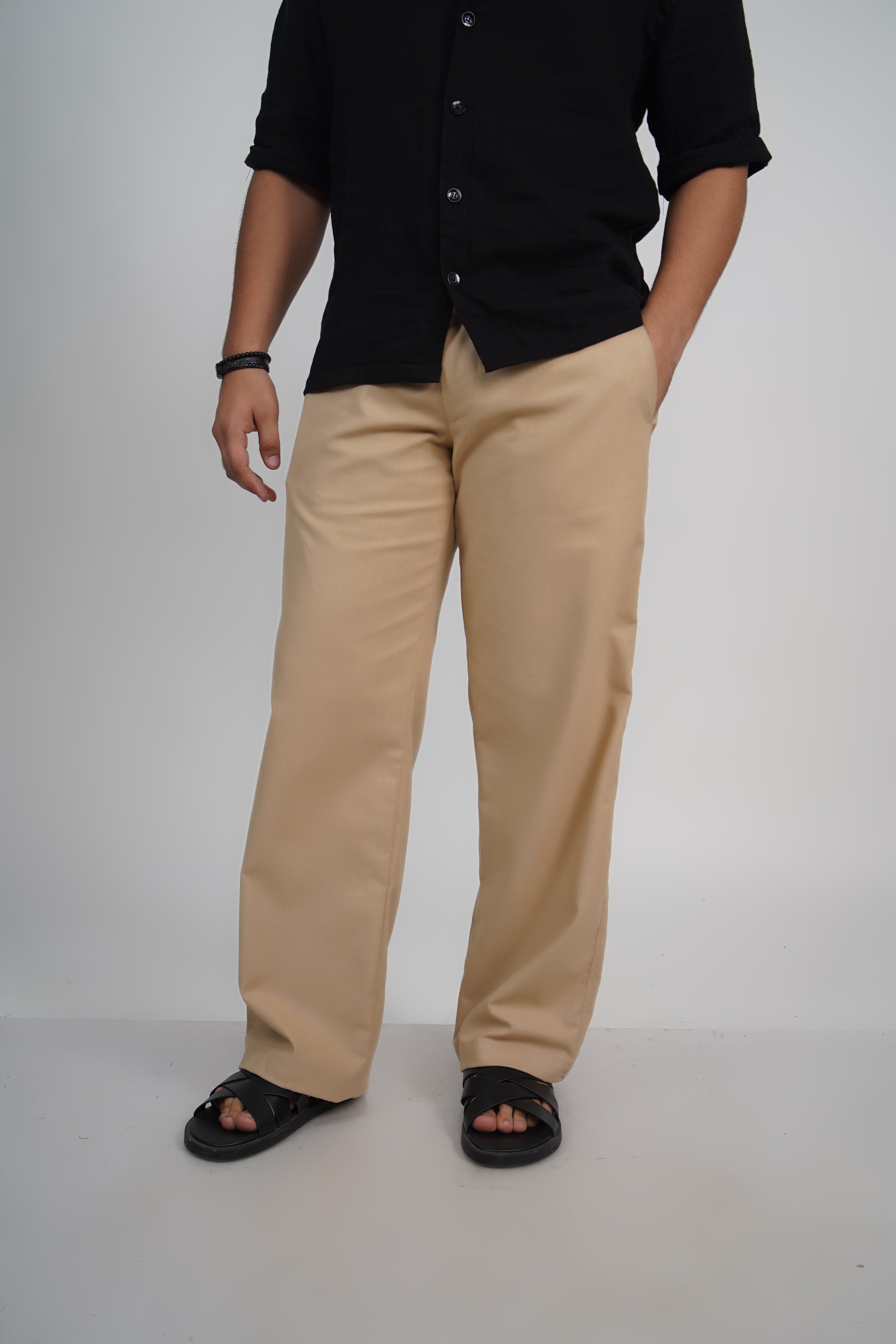 Olive Green Relaxed Fit Linen Blend Pants