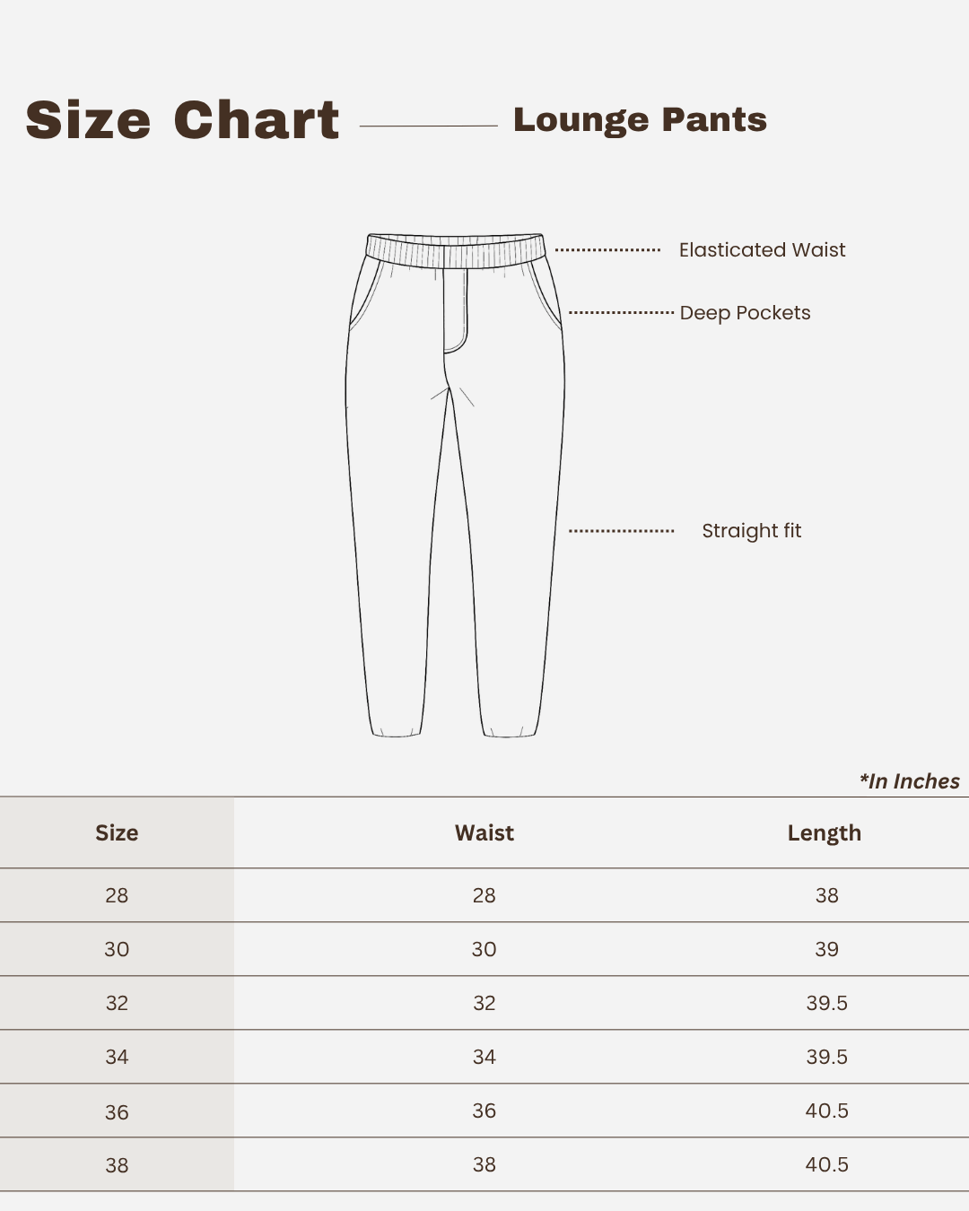 Size chart for Grey Stripes Straight Fit Cotton Pants