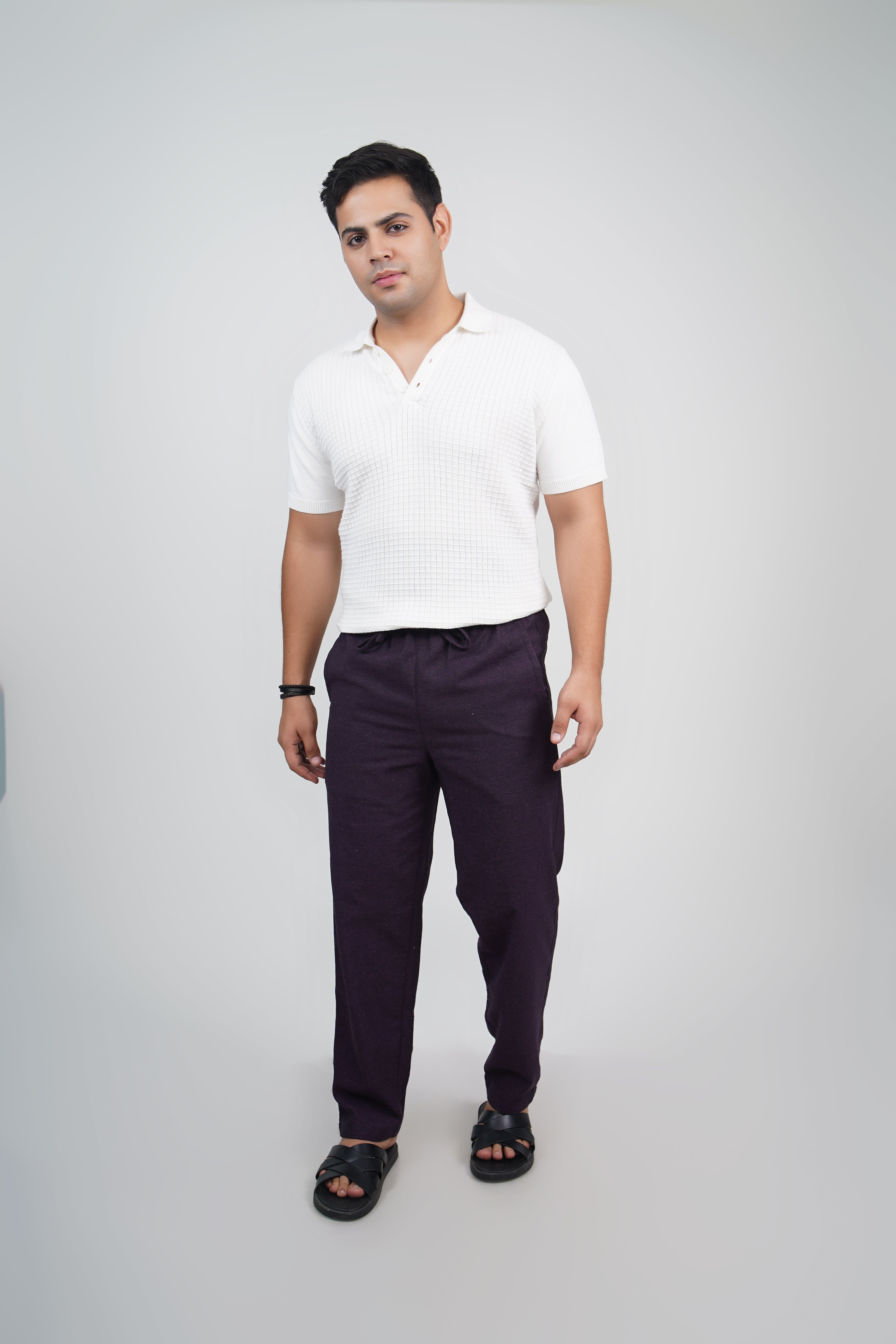 Navy Straight Fit Cotton Pants