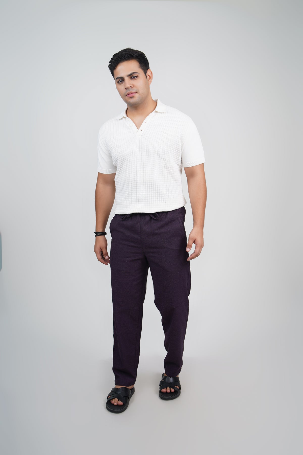 Dark Purple Straight Fit Cotton Pants