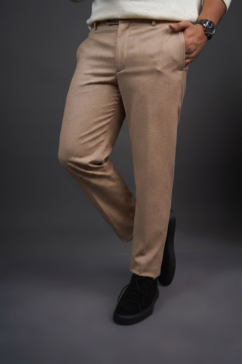 Khaki Straight Fit Cotton Semi-Formal Trousers