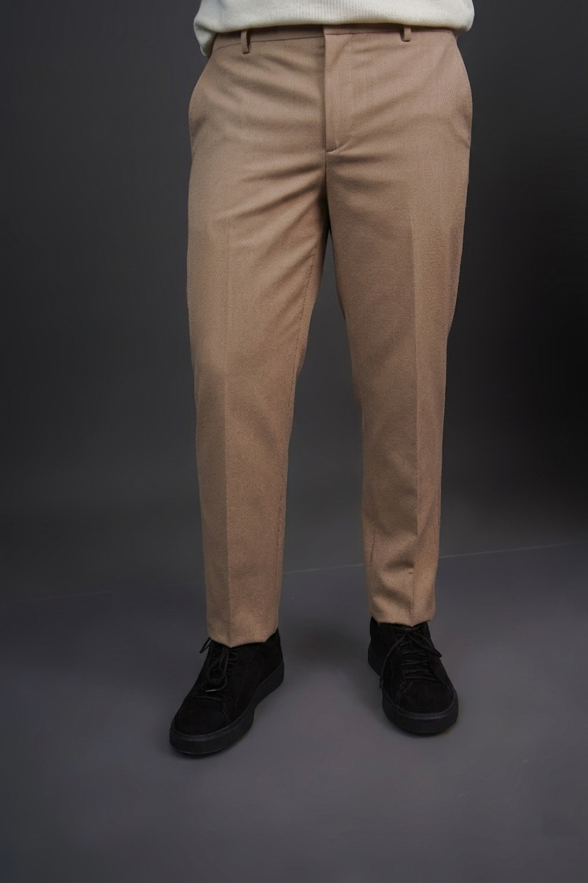 Khaki Straight Fit Cotton Semi-Formal Trousers